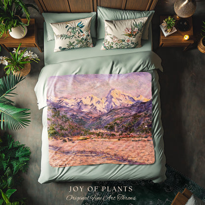 The Mountains in the Creuse Blanket Monet Fine Art Tapestry Throw | Serene Mountain Landscape Soft Muted Earthy Tones Cottagecore Blanket