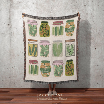 Pop Art Pickle Jar Blanket Woven Tapestry Pickle Art | Pickle Lover Gift Cute Pickle Tapestry Pop Art Wall Art Pastel Room Decor Eclectic |