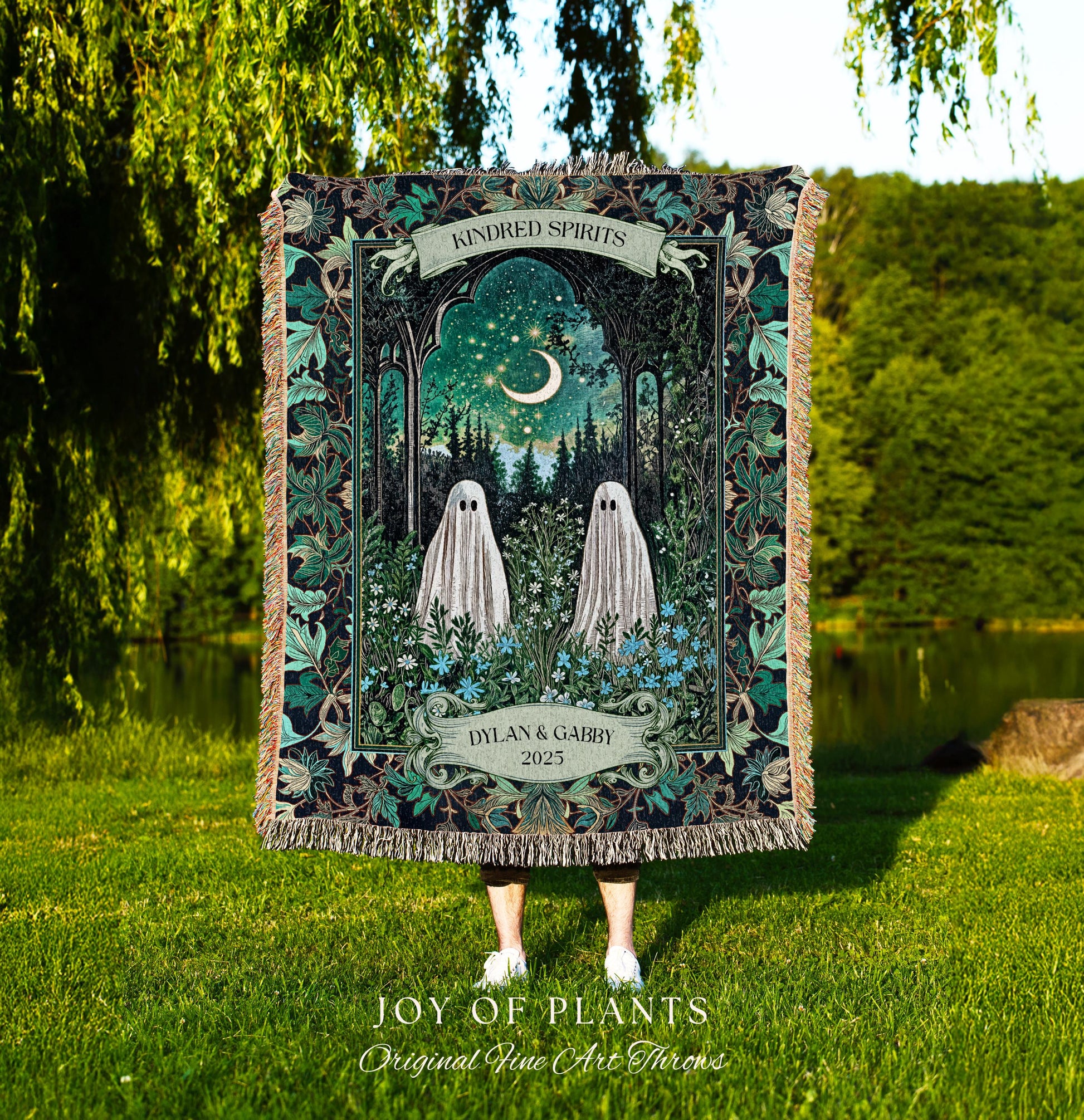 Ghostly Garden Kindred Spirits Throw | Cottagecore Wedding Custom Gift Celestial Spirits Autumn Aesthetic Whimsical Personalized Cozy Gothic