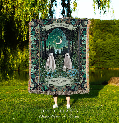 Ghostly Garden Kindred Spirits Throw | Cottagecore Wedding Custom Gift Celestial Spirits Autumn Aesthetic Whimsical Personalized Cozy Gothic