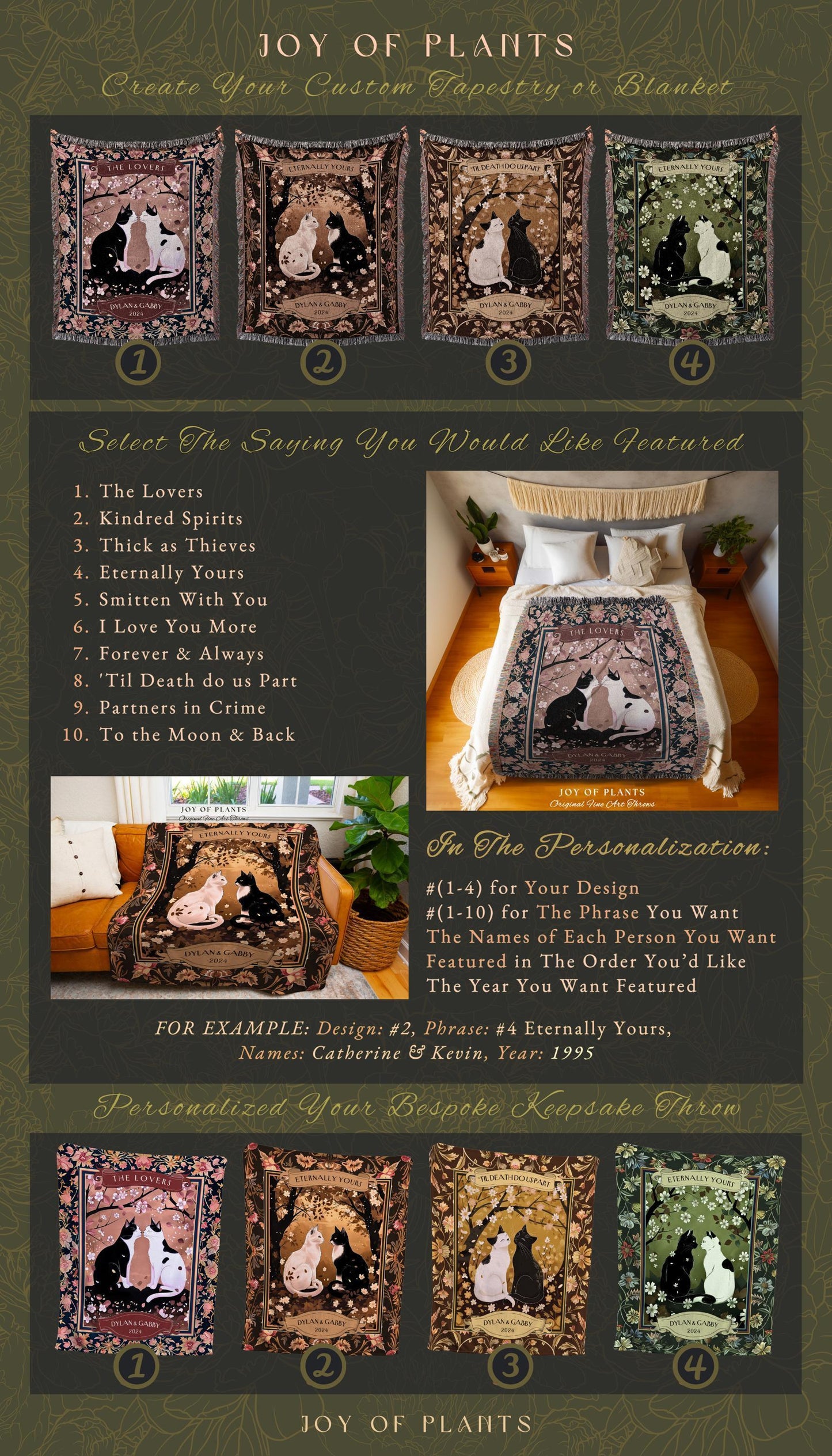 Fairytale Lovers Cat Couple Blanket Custom | Whimsical Woodland Aesthetic Woven Throw Custom His & Hers Dark Academia Gift for Girlfriend |
