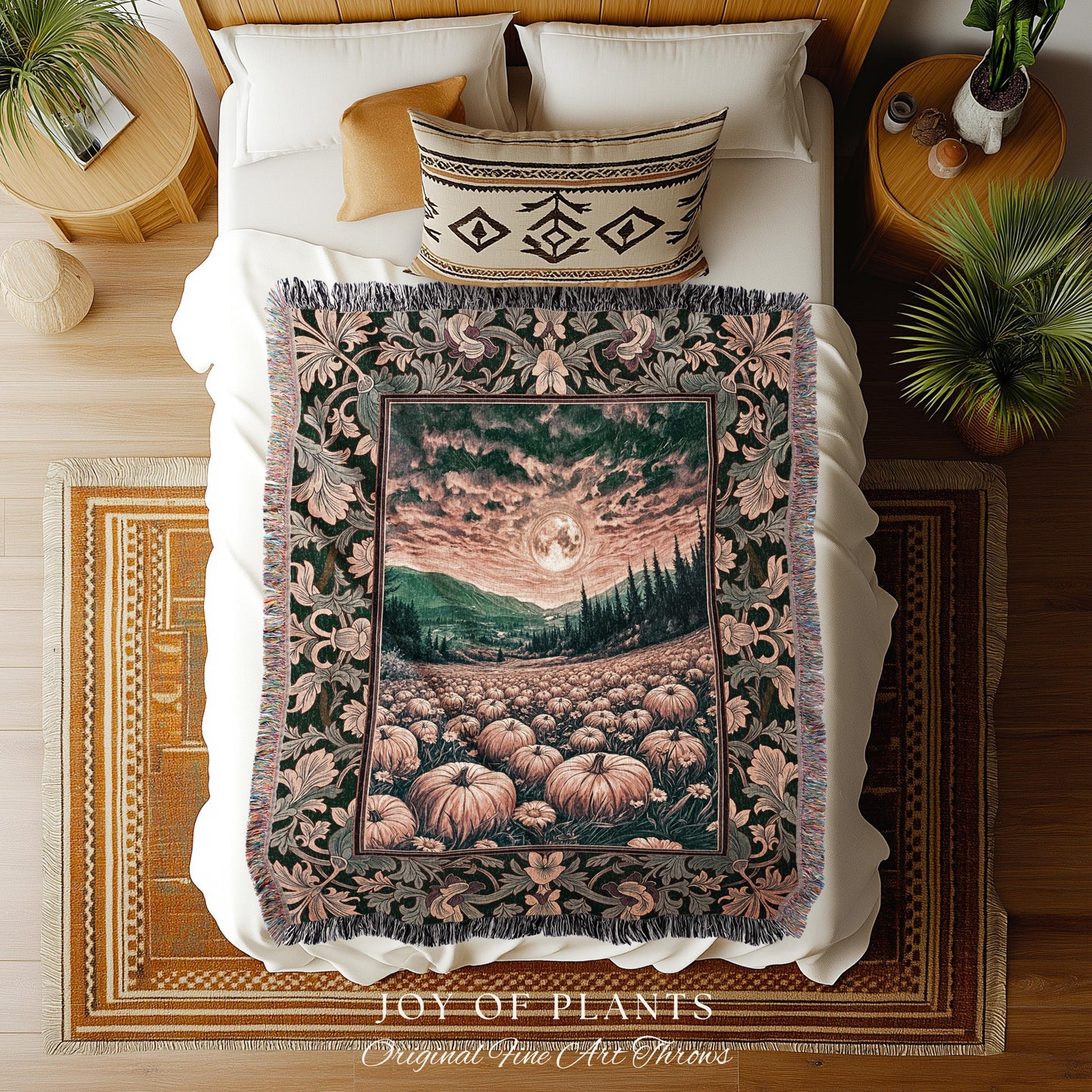 Magic Celestial Moon Woven Tapestry Throw Wall Hanging | Cozy Spooky Halloween Night Sky Blanket Rustic Pumpkin Fall Academia Whimsical Home