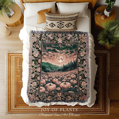 Magic Celestial Moon Woven Tapestry Throw Wall Hanging | Cozy Spooky Halloween Night Sky Blanket Rustic Pumpkin Fall Academia Whimsical Home