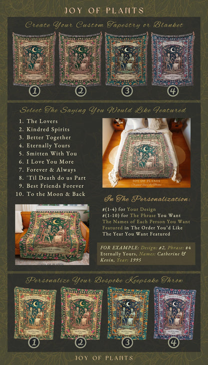 Royal Witchy Wedding Blanket Custom | Celestial Skeleton Lovers Throw Personalized Romantic Cozy Gothic Whimsigoth Couple Gift Anniversary |