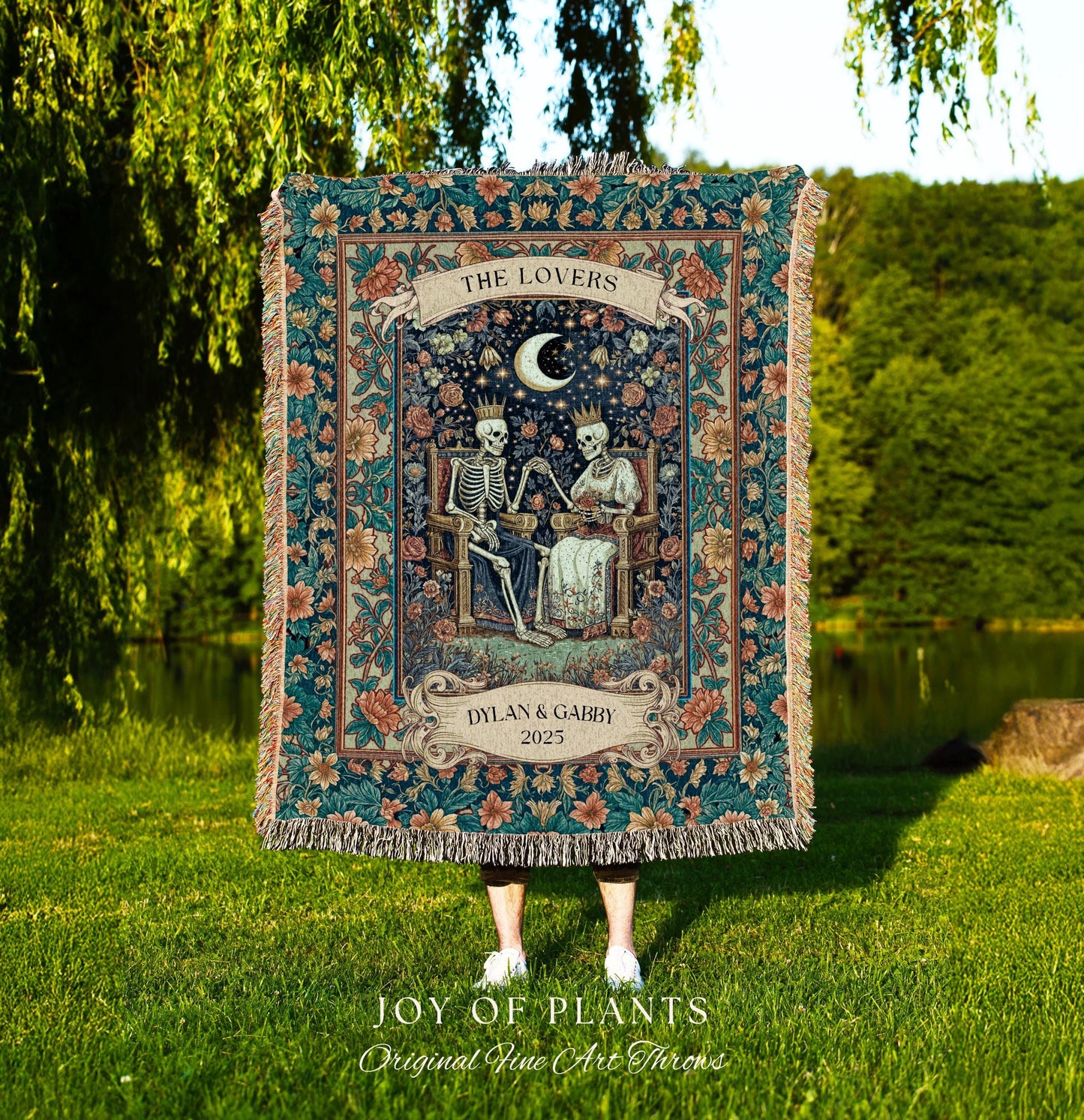 Royal Witchy Wedding Blanket Custom | Celestial Skeleton Lovers Throw Personalized Romantic Cozy Gothic Whimsigoth Couple Gift Anniversary |