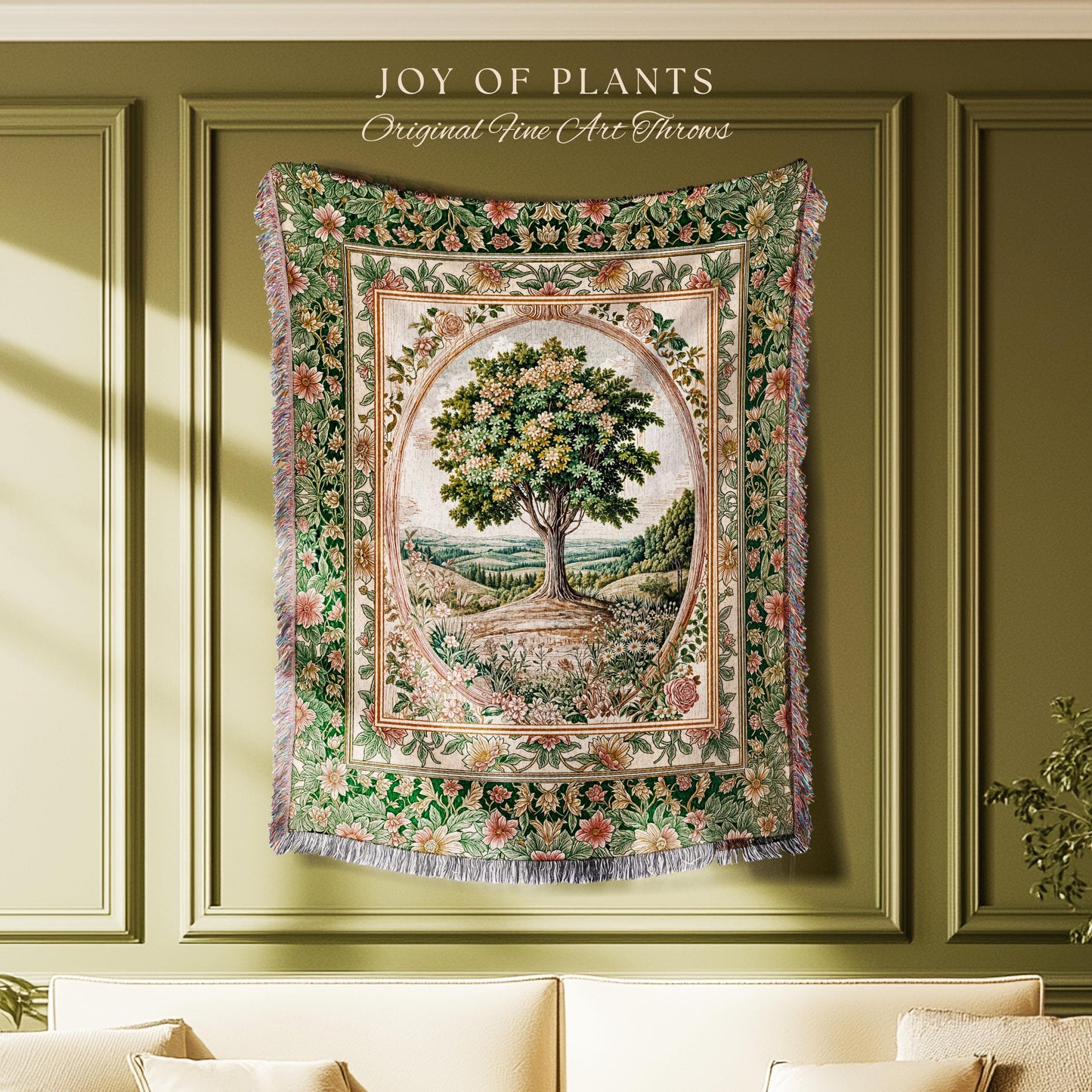 Chateau Garden Tree of Life Tapestry Blanket Jacquard Woven Coverlet