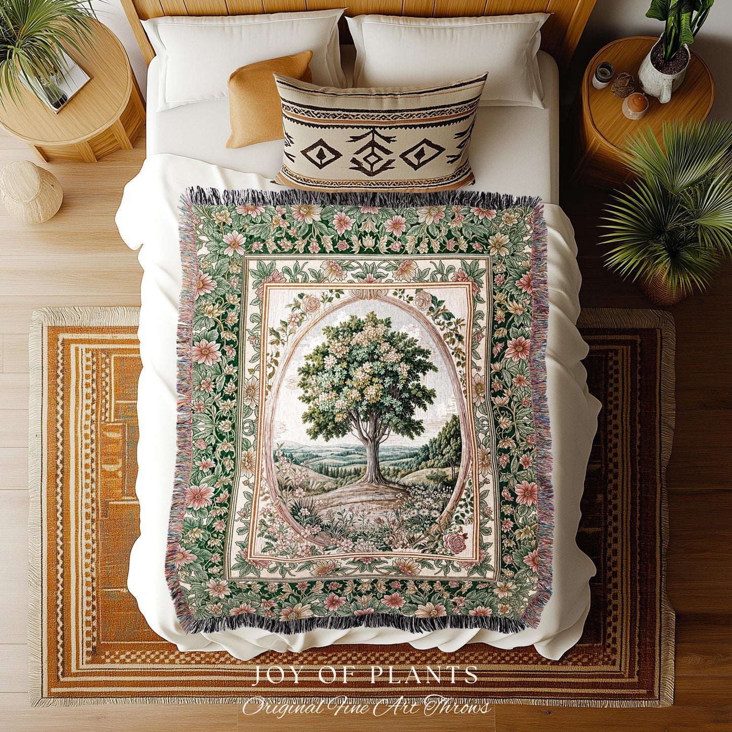Chateau Garden Tree of Life Tapestry Blanket Jacquard Woven Coverlet