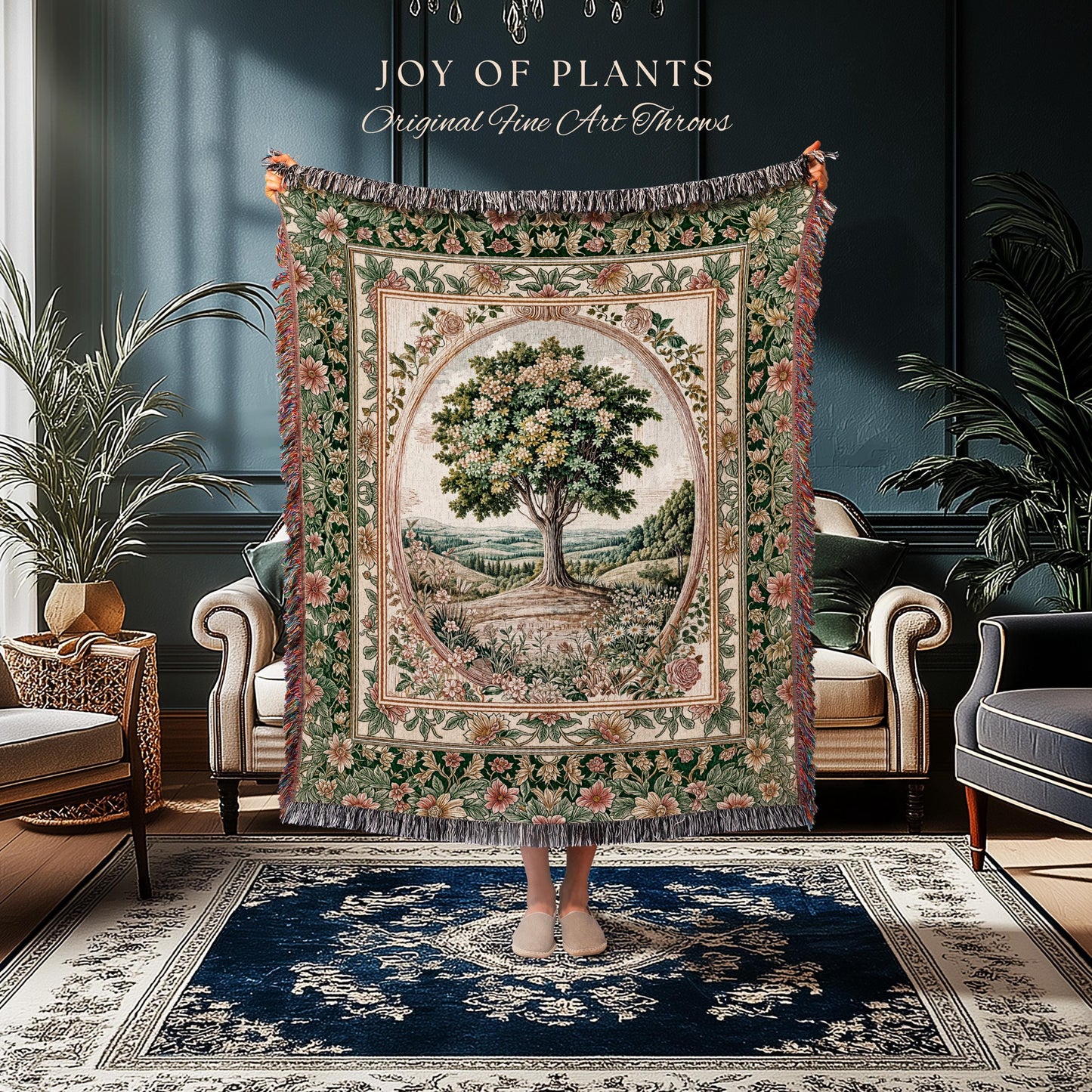 Chateau Garden Tree of Life Tapestry Blanket Jacquard Woven Coverlet