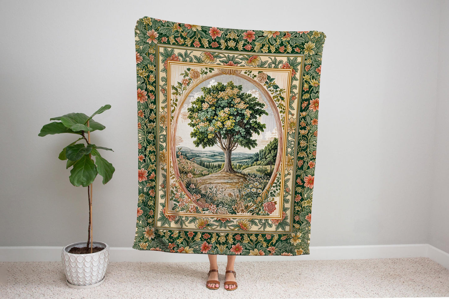 Chateau Garden Tree of Life Tapestry Blanket Jacquard Woven Coverlet
