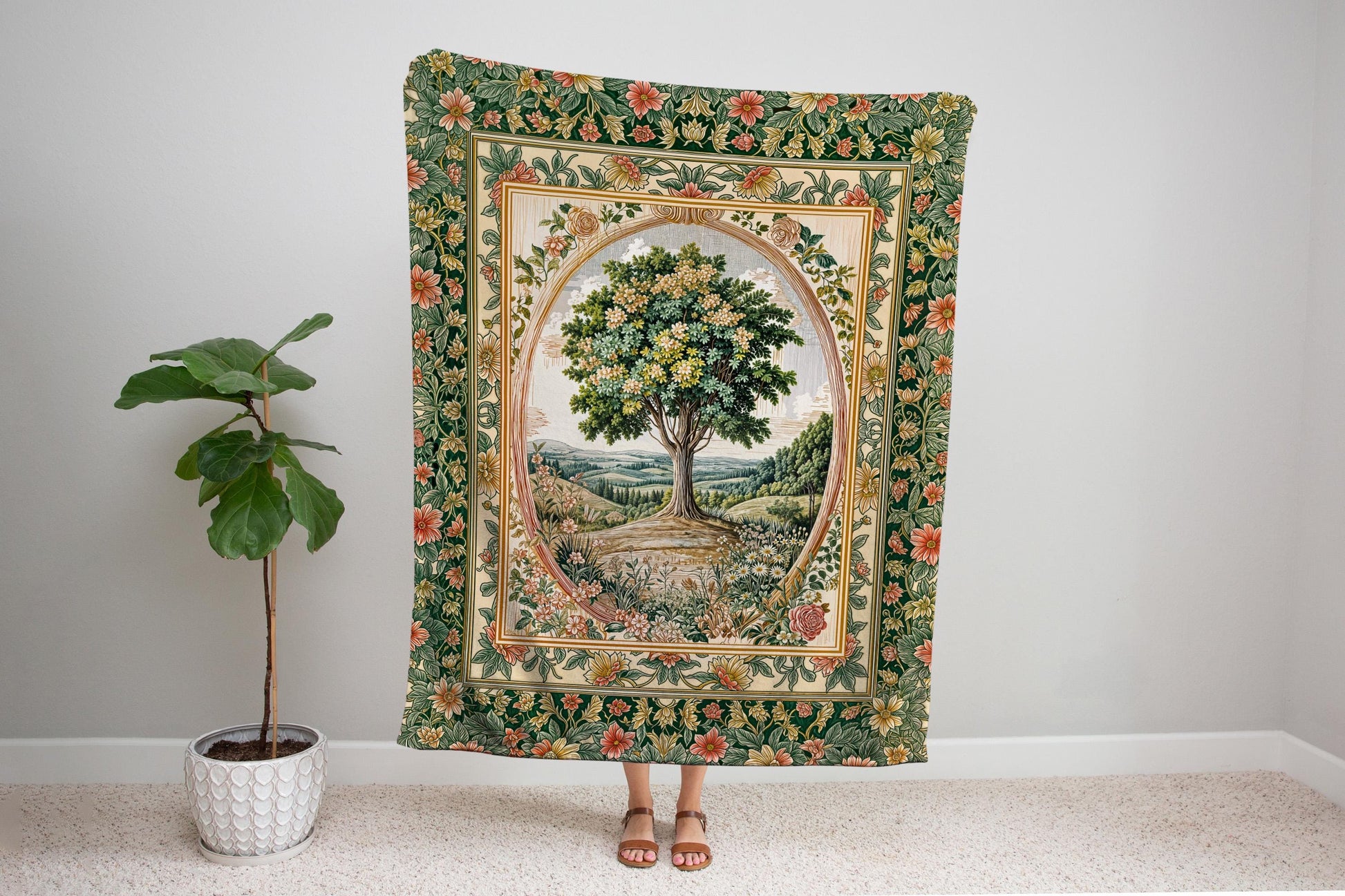 Chateau Garden Tree of Life Tapestry Blanket Jacquard Woven Coverlet