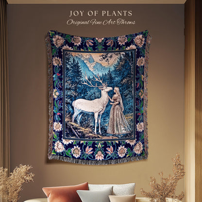 Woodland Renaissance Rustic Tapestry | Royal Elegance Woven Throw Blanket Storybook Fantasy Aesthetic Woven Wall Art Vintage Princesscore |