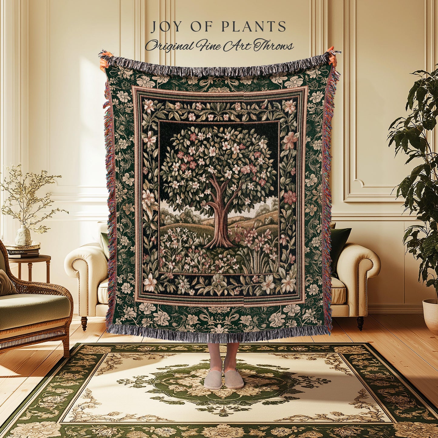Botanical Tree of Life Accent Woven Throw Blanket Jacquard Tapestry