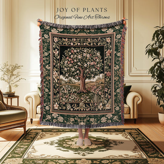 Botanical Tree of Life Accent Woven Throw Blanket Jacquard Tapestry