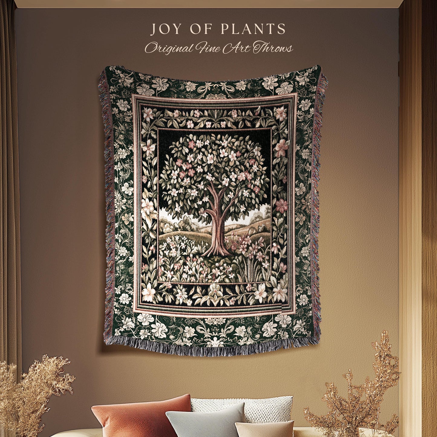 Botanical Tree of Life Accent Woven Throw Blanket Jacquard Tapestry