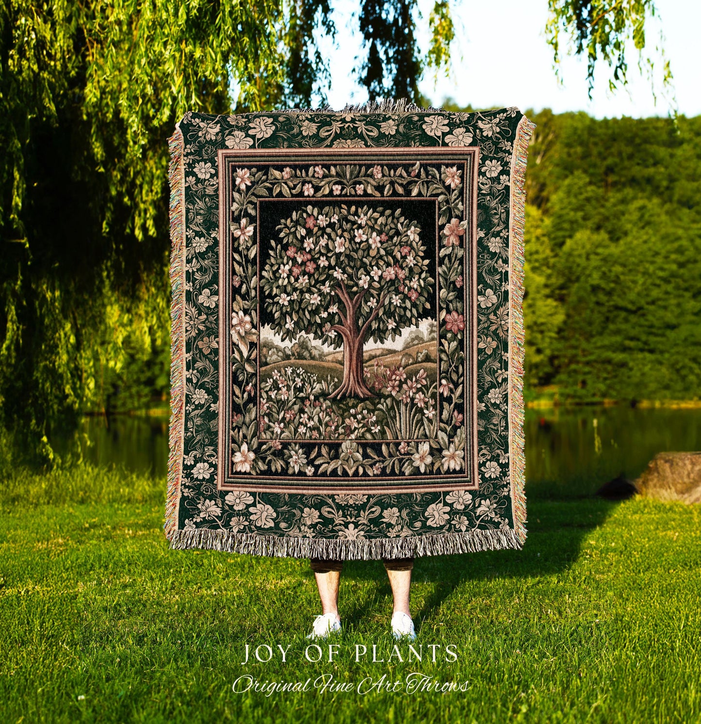 Botanical Tree of Life Accent Woven Throw Blanket Jacquard Tapestry