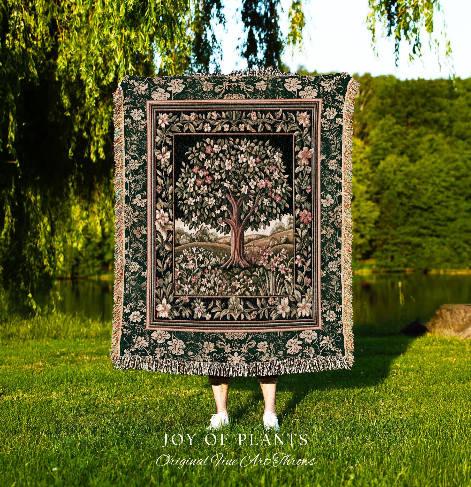 Botanical Tree of Life Accent Woven Throw Blanket Jacquard Tapestry