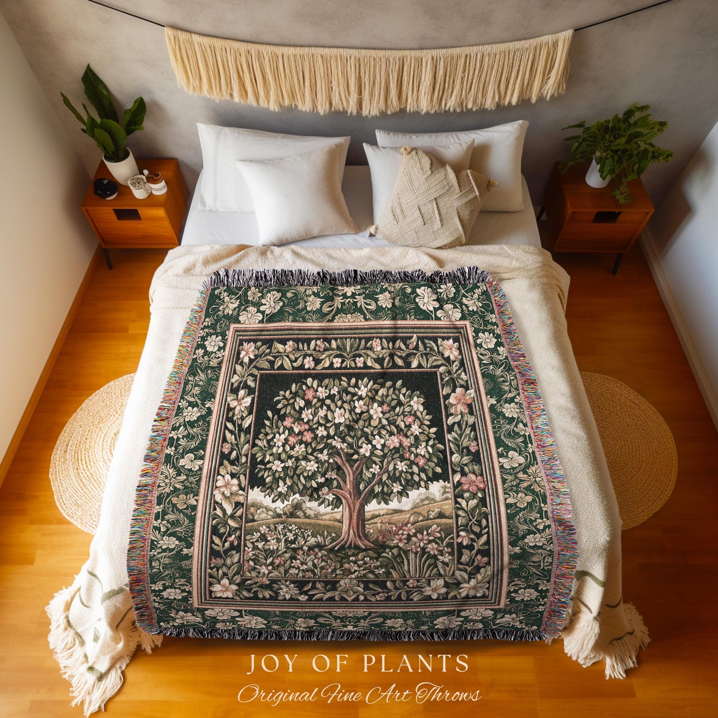 Botanical Tree of Life Accent Woven Throw Blanket Jacquard Tapestry