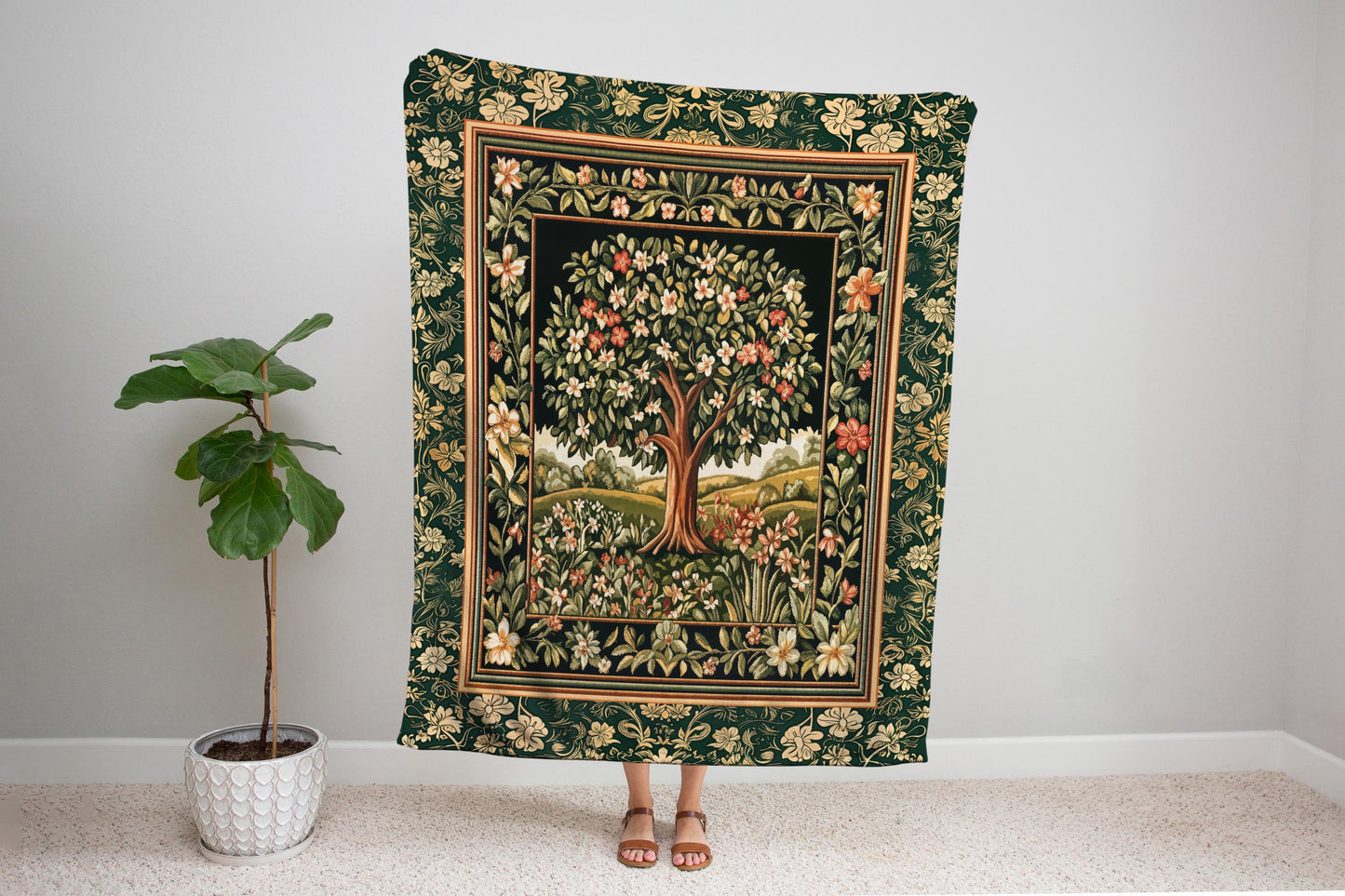 Botanical Tree of Life Accent Woven Throw Blanket Jacquard Tapestry