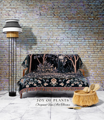 Fairycore Aesthetic Botanical Tapestry Throw Dark Academia Lavender Purple Nature Inspired Ethereal Woodland Wildflowers Enchanted Blanket