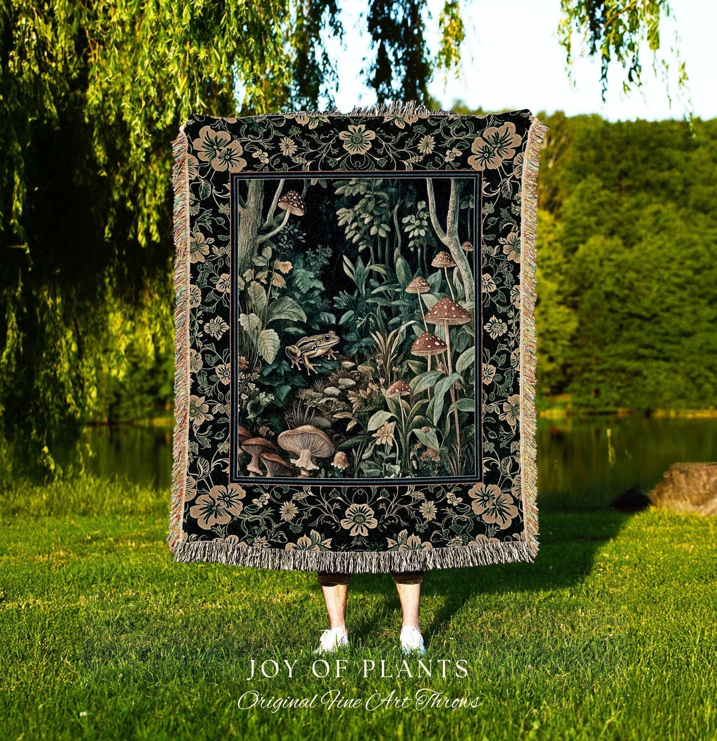 Magical Mushroom Folklore Forest Blanket | Cute Woodland Woven Tapestry for Bedroom Goblincore Forest Woodland Whimsy Toadstool Aesthetic |