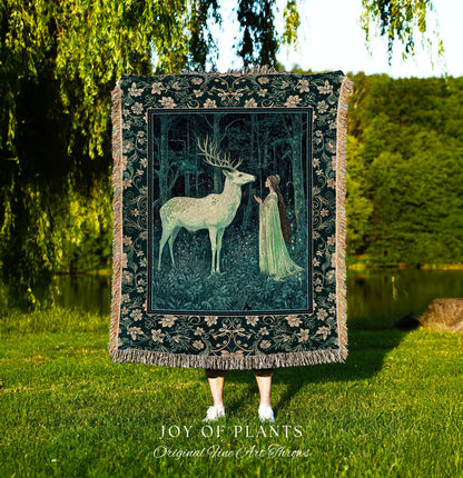 Medieval Princess Woodland Magic Blanket | Ancient Spirits Ethereal Forest Tapestry Mystic Woods Folklore Woven Wall Art Elegant Cottagecore