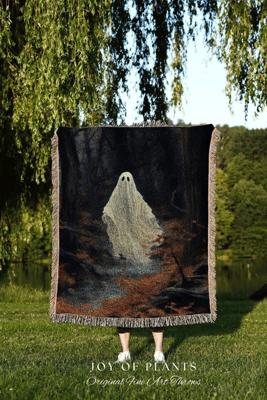 Dark Academia Room Decor Ghost Blanket Woven Throw | Macabre Wall Art Occult Decor Spooky Ghost Tapestry Gothic Gift Dark Cottagecore Decor