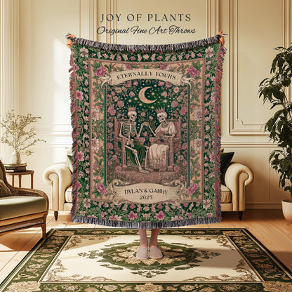 Rosy Skeleton Couple Blanket | Personalized Meaningful Gift Gothic Romantic Throw Custom Anniversary Gothic Couple Decor Whimsigoth Cozy |