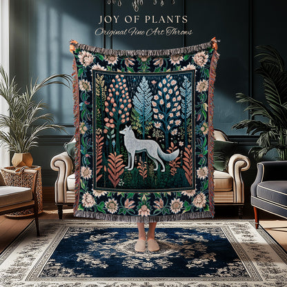 Floral Woodland Cozy Boho Blanket | Cabincore Indie Aesthetic Folklore Cute Wolf Nursery Fairytale Danish Pastel Cottagecore Whimsical |
