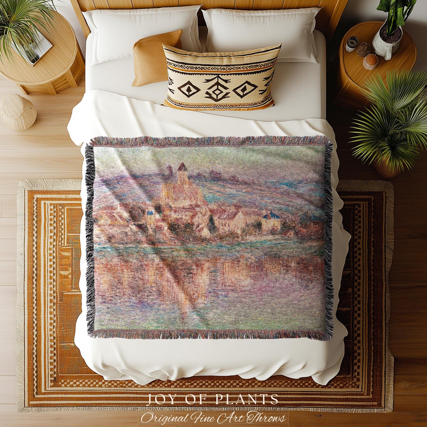 Church at Vétheuil Blanket Monet Fine Art Tapestry Throw | Elegant Impressionist Decor For Antique Style Homes Famous Painting Artistic Gift