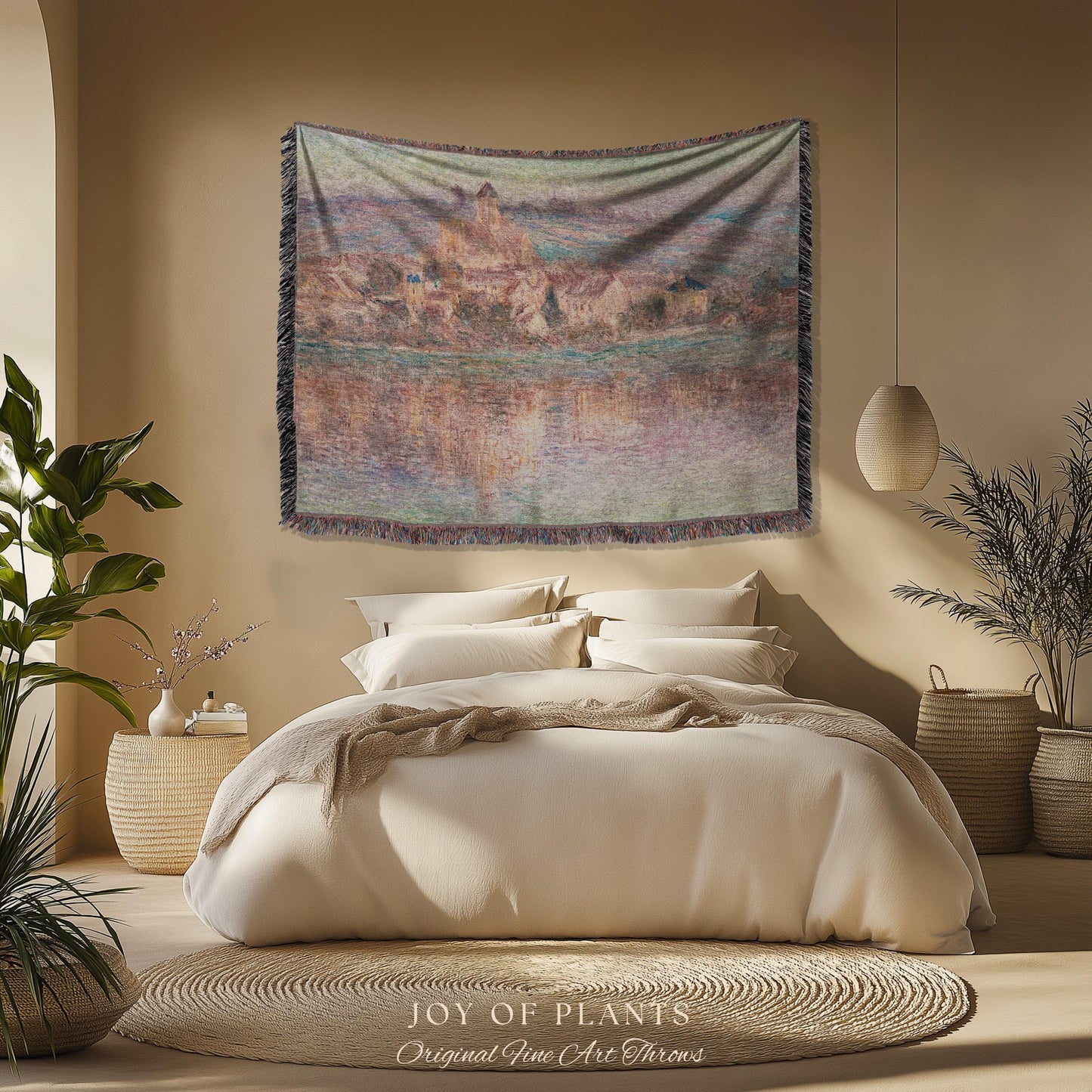 Church at Vétheuil Blanket Monet Fine Art Tapestry Throw | Elegant Impressionist Decor For Antique Style Homes Famous Painting Artistic Gift