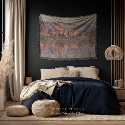 Church at Vétheuil Blanket Monet Fine Art Tapestry Throw | Elegant Impressionist Decor For Antique Style Homes Famous Painting Artistic Gift