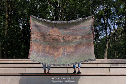 Church at Vétheuil Blanket Monet Fine Art Tapestry Throw | Elegant Impressionist Decor For Antique Style Homes Famous Painting Artistic Gift
