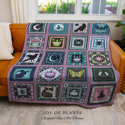 Girly Goth Cozy Pastel Throw Blanket | Pink Fairycore Gothic Bedroom Accent Light Academia Halloween Decor Cute Spooky Season Home Aesthetic