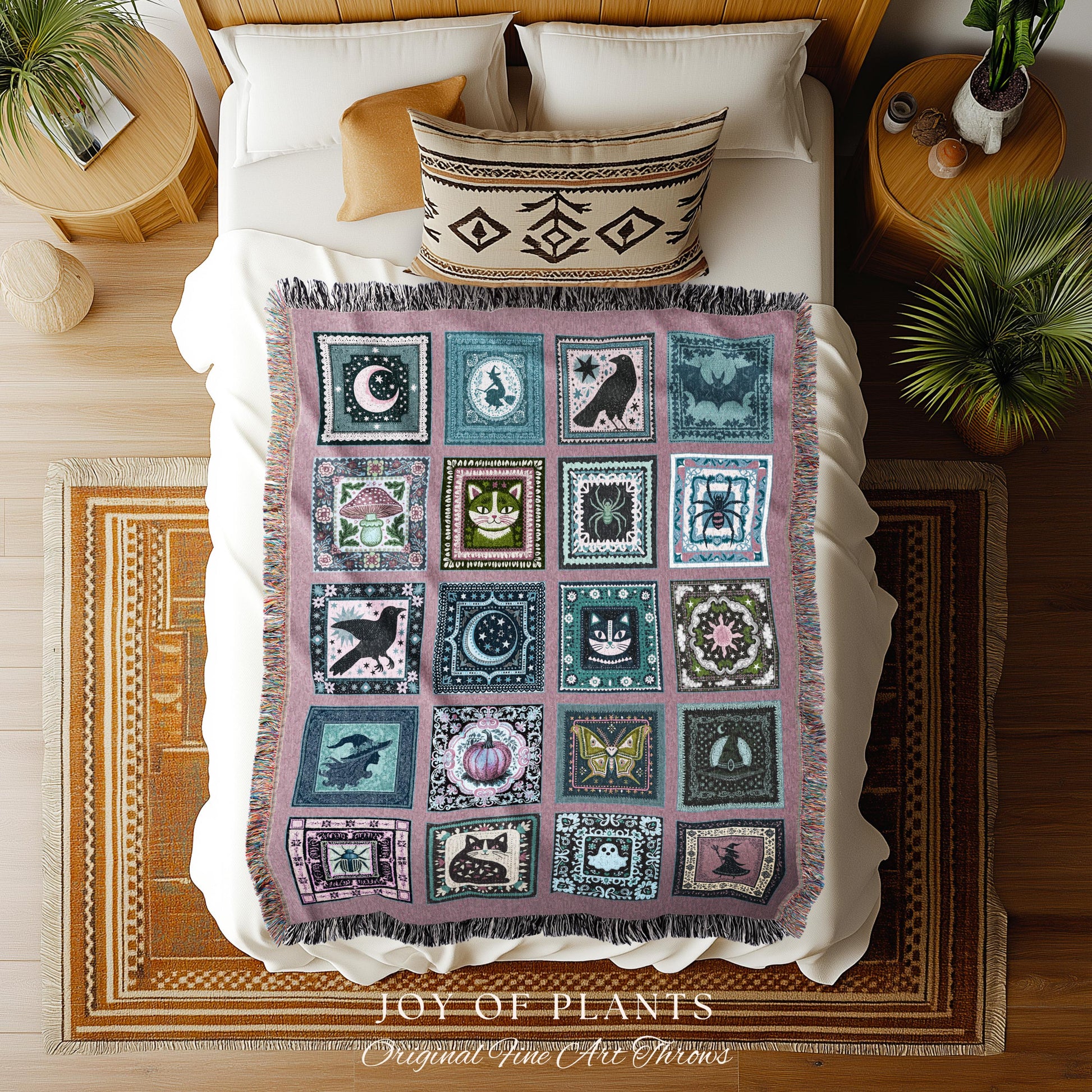Girly Goth Cozy Pastel Throw Blanket | Pink Fairycore Gothic Bedroom Accent Light Academia Halloween Decor Cute Spooky Season Home Aesthetic