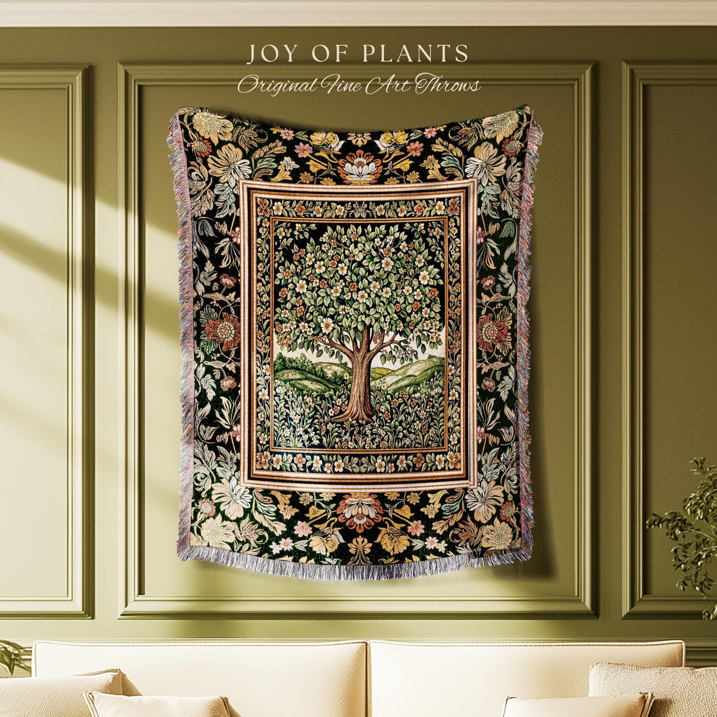 Rustic Fairytale Tree Throw Blanket Woven Cotton Wall Tapestry