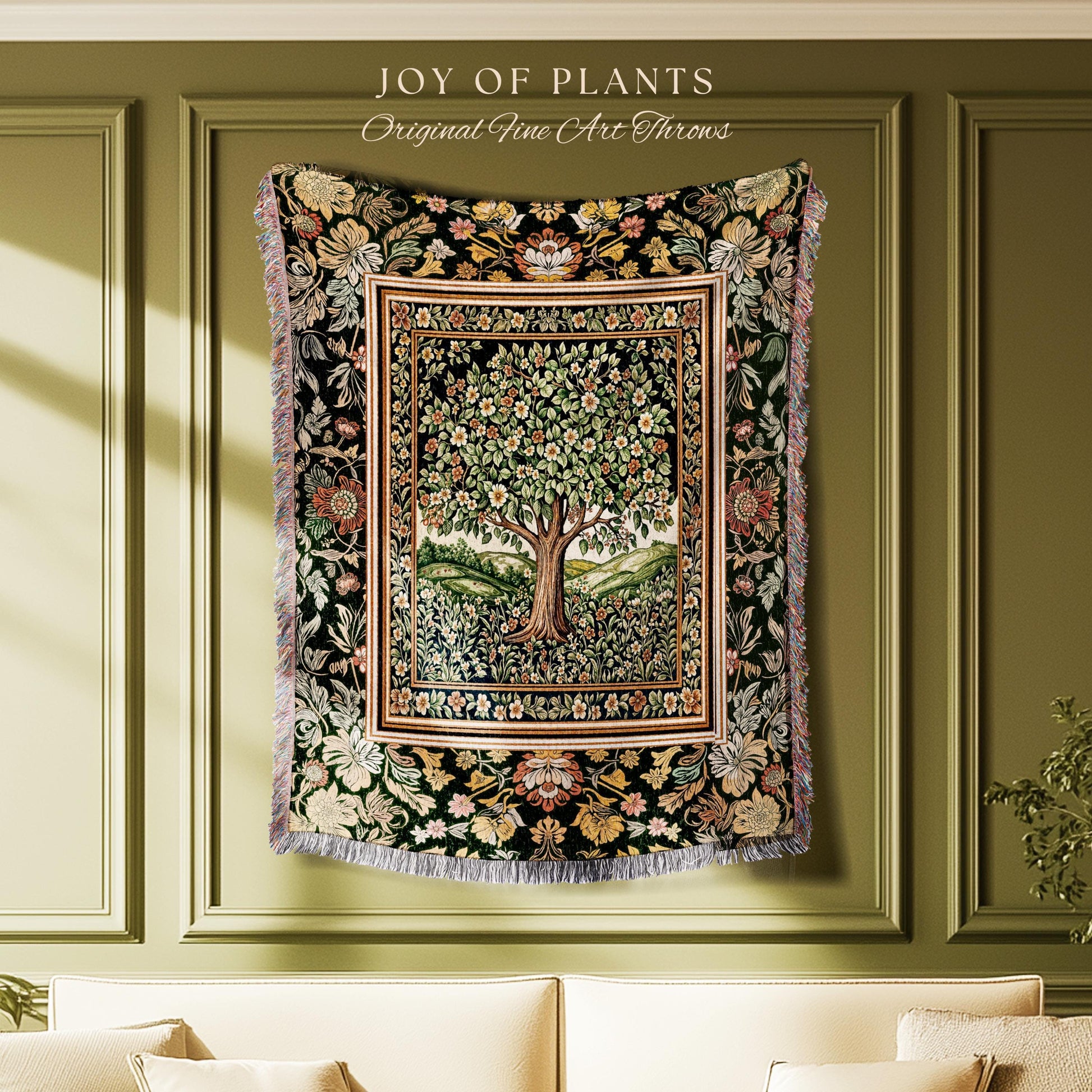 Rustic Fairytale Tree Throw Blanket Woven Cotton Wall Tapestry