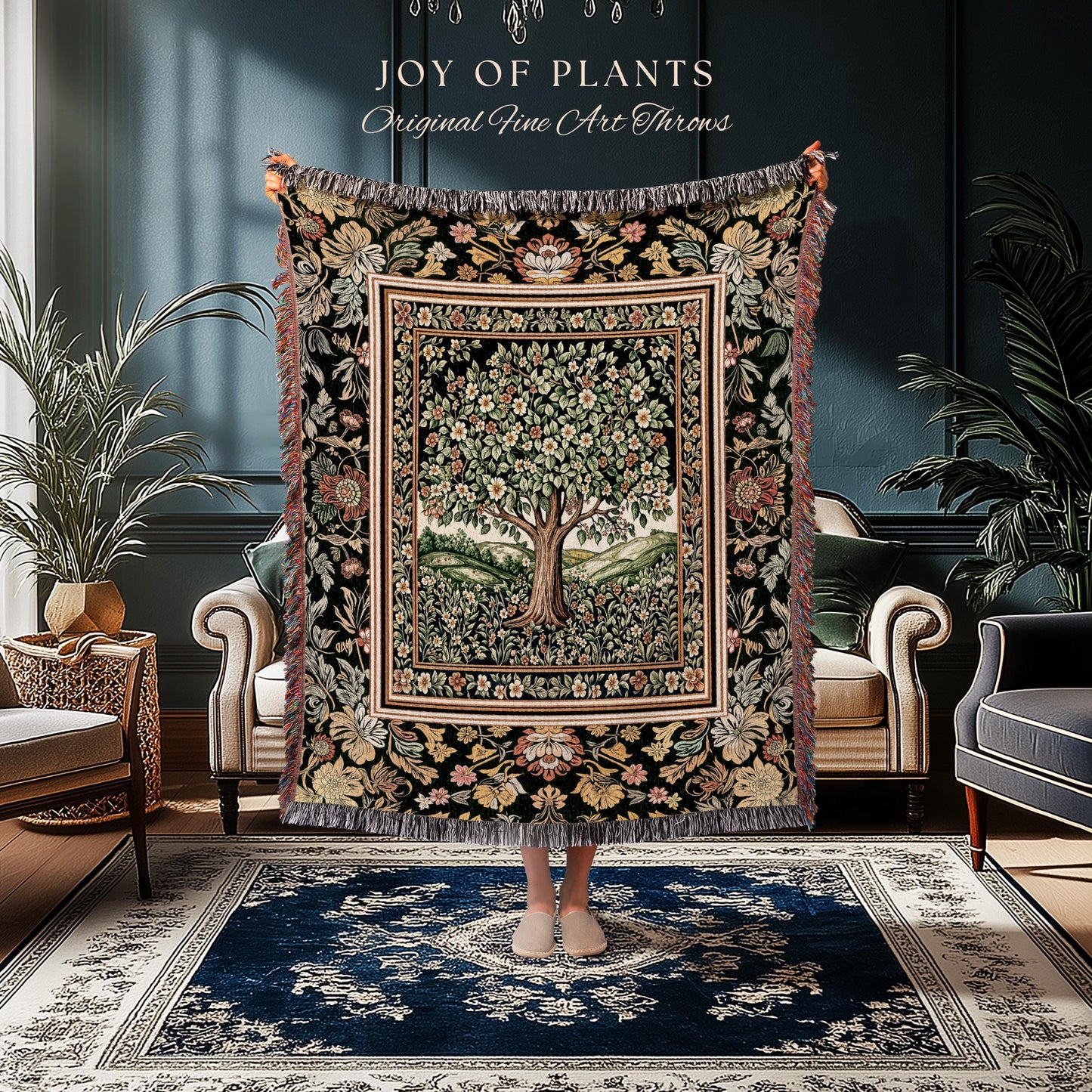 Rustic Fairytale Tree Throw Blanket Woven Cotton Wall Tapestry