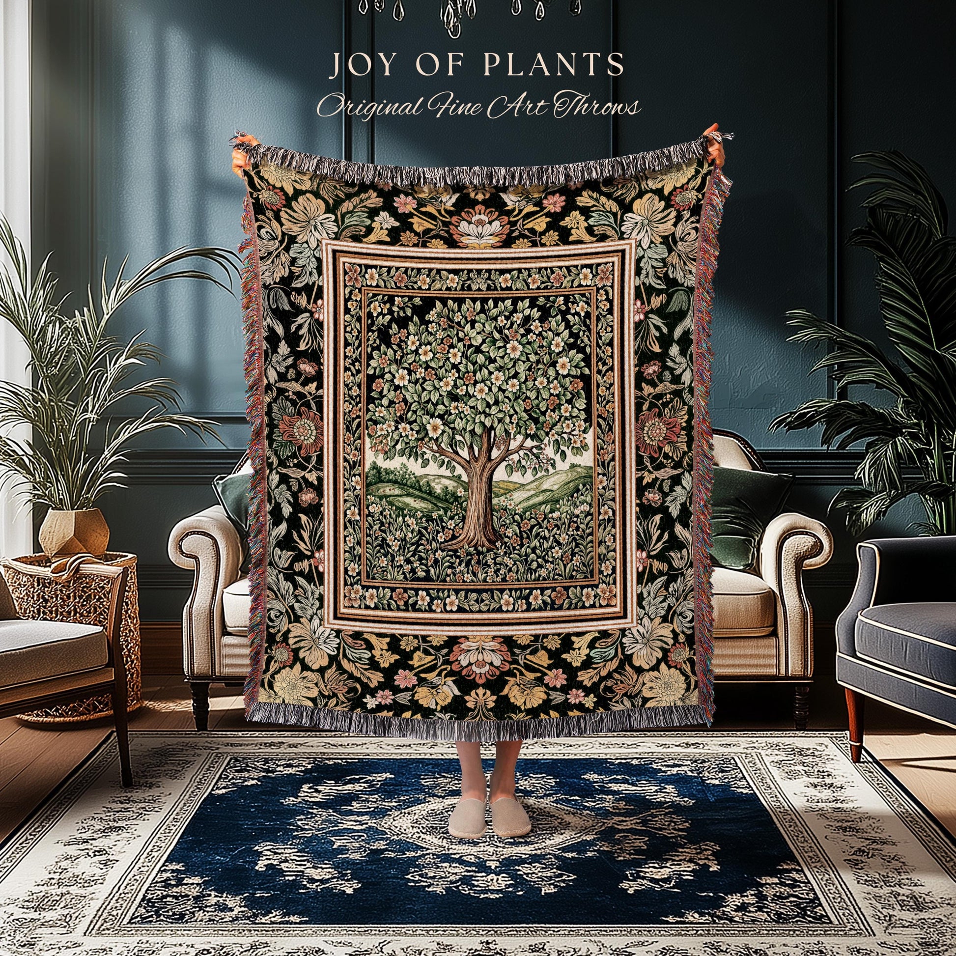 Rustic Fairytale Tree Throw Blanket Woven Cotton Wall Tapestry