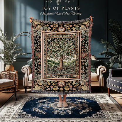Rustic Fairytale Tree Throw Blanket Woven Cotton Wall Tapestry