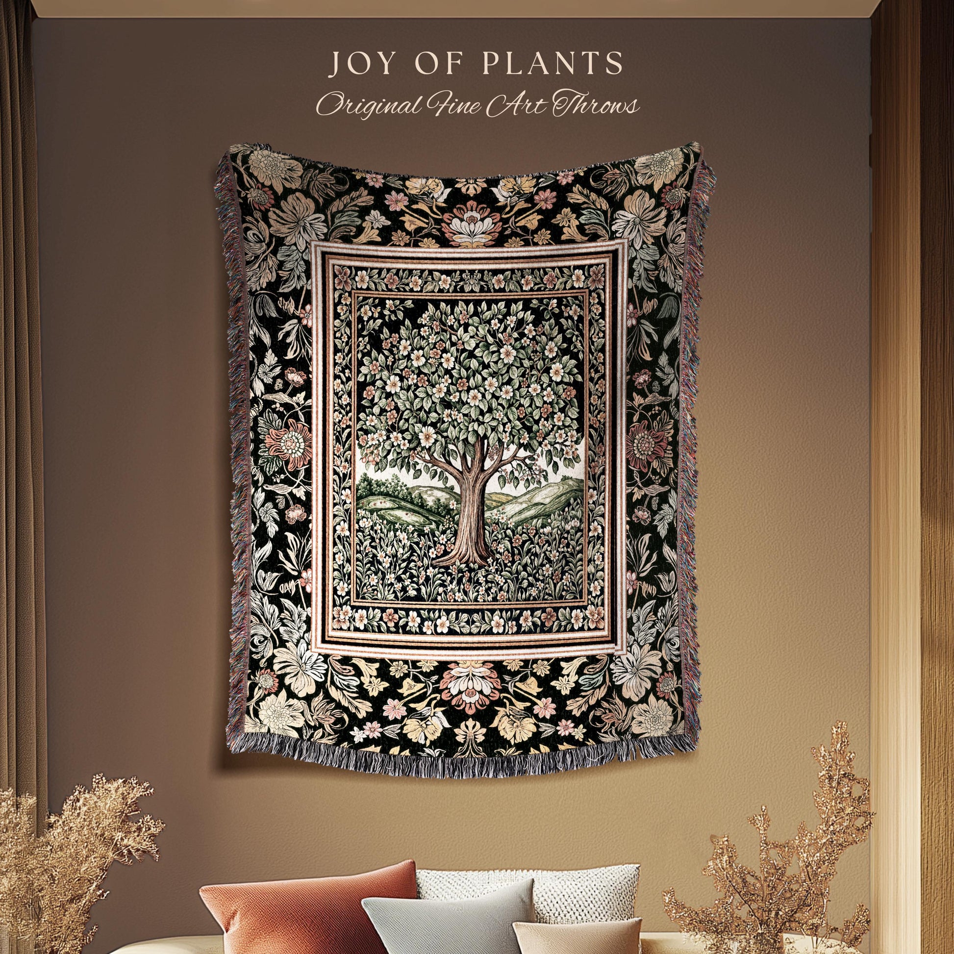 Rustic Fairytale Tree Throw Blanket Woven Cotton Wall Tapestry