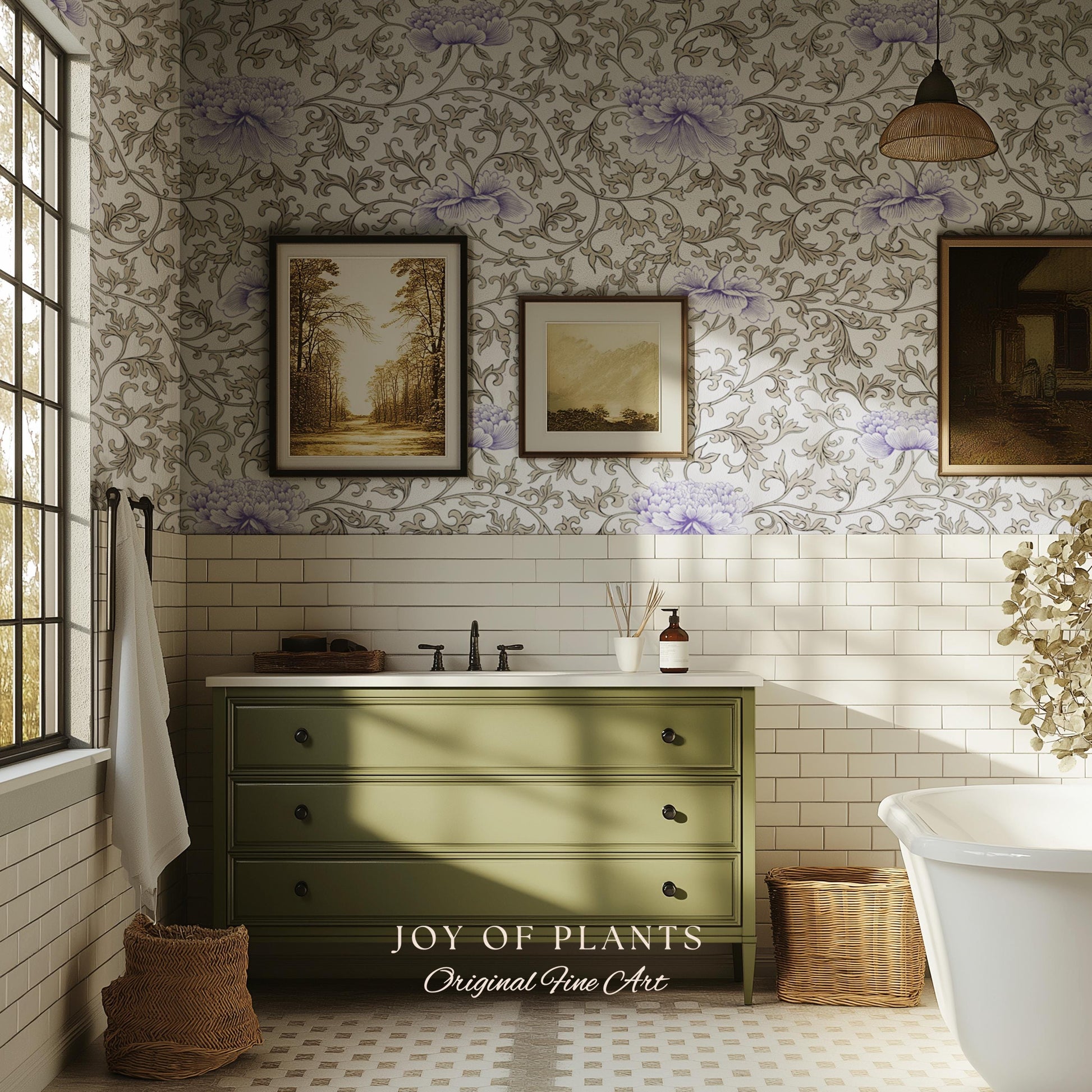 Country Cottage Lavender Wallpaper | Pastel Floral Elegant Peel and Stick Vintage Inspired Home Decor Renter Friendly Traditional Wall Art