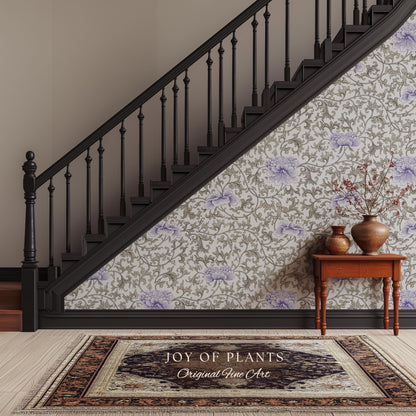 Country Cottage Lavender Wallpaper | Pastel Floral Elegant Peel and Stick Vintage Inspired Home Decor Renter Friendly Traditional Wall Art