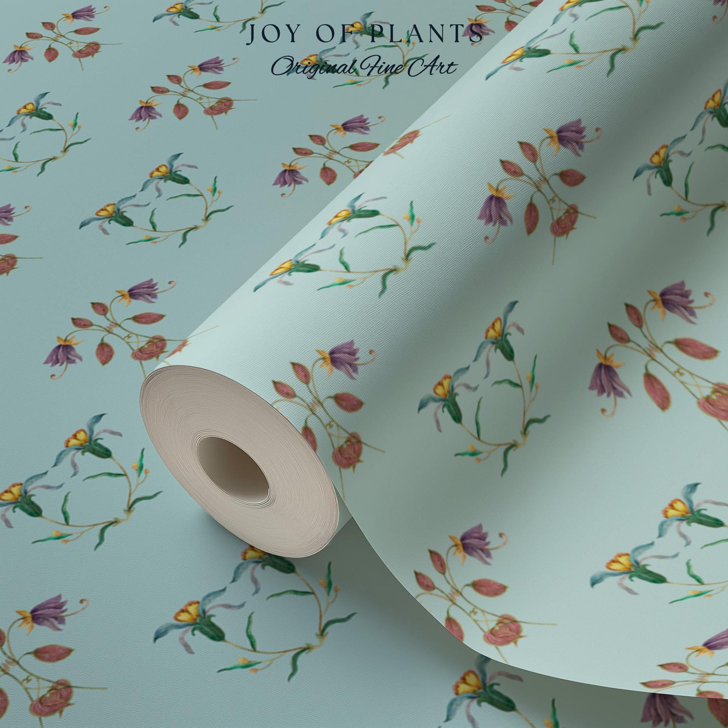 Delicate Florals Pastel Blue Wallpaper | Robin's Egg French Inspired Peel and Stick Wall Art Subtle Design Accent Renter Friendly Bedroom