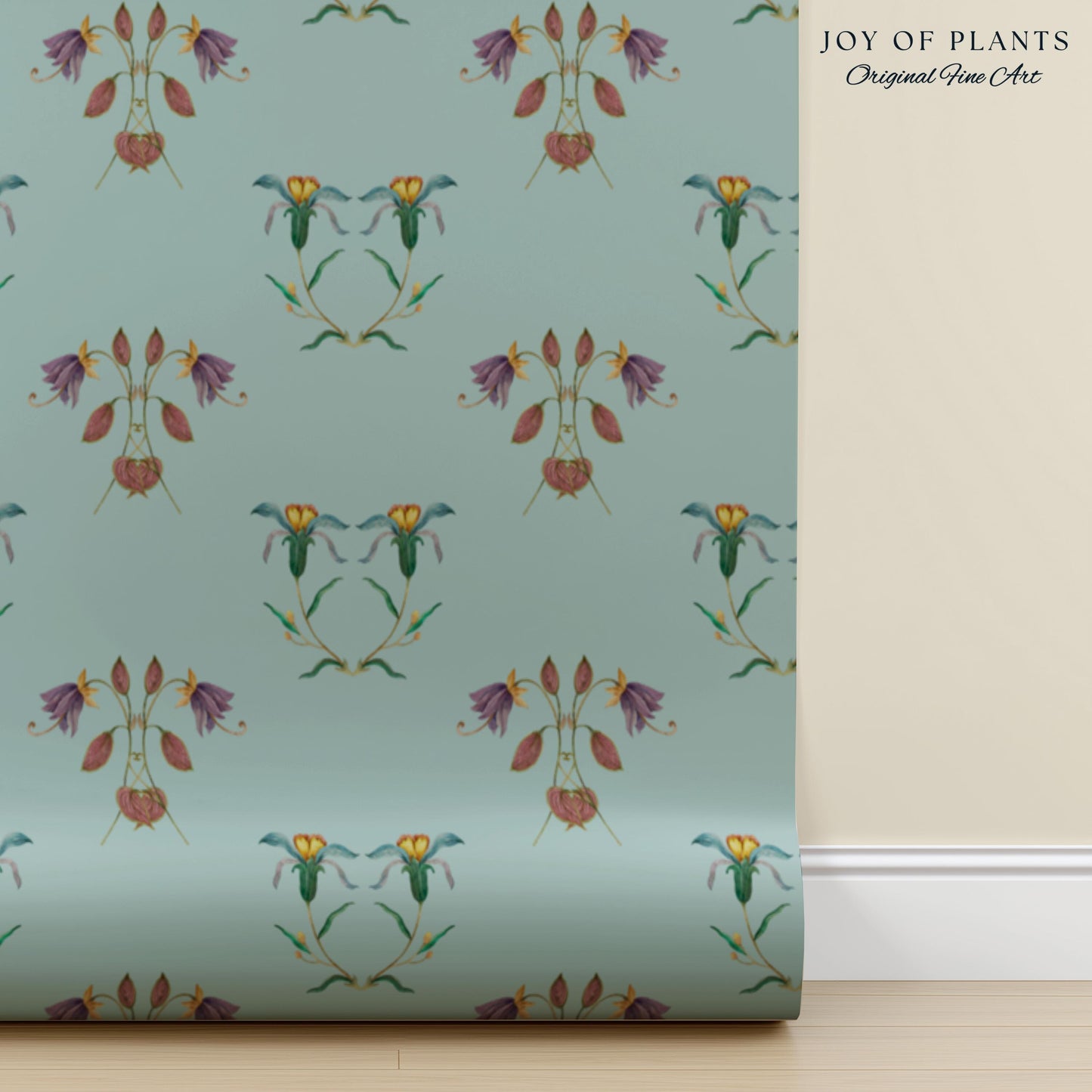 Delicate Florals Pastel Blue Wallpaper | Robin's Egg French Inspired Peel and Stick Wall Art Subtle Design Accent Renter Friendly Bedroom