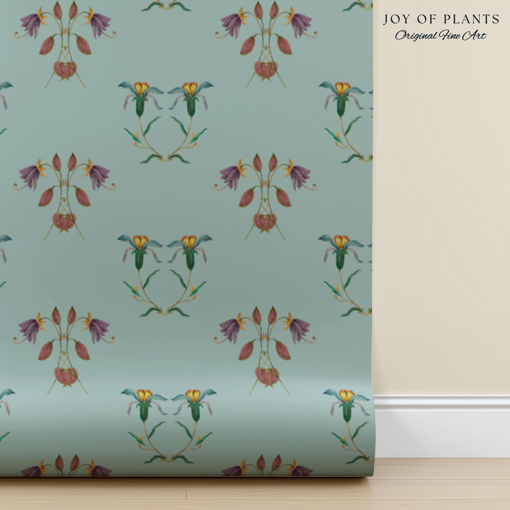 Delicate Florals Pastel Blue Wallpaper | Robin's Egg French Inspired Peel and Stick Wall Art Subtle Design Accent Renter Friendly Bedroom