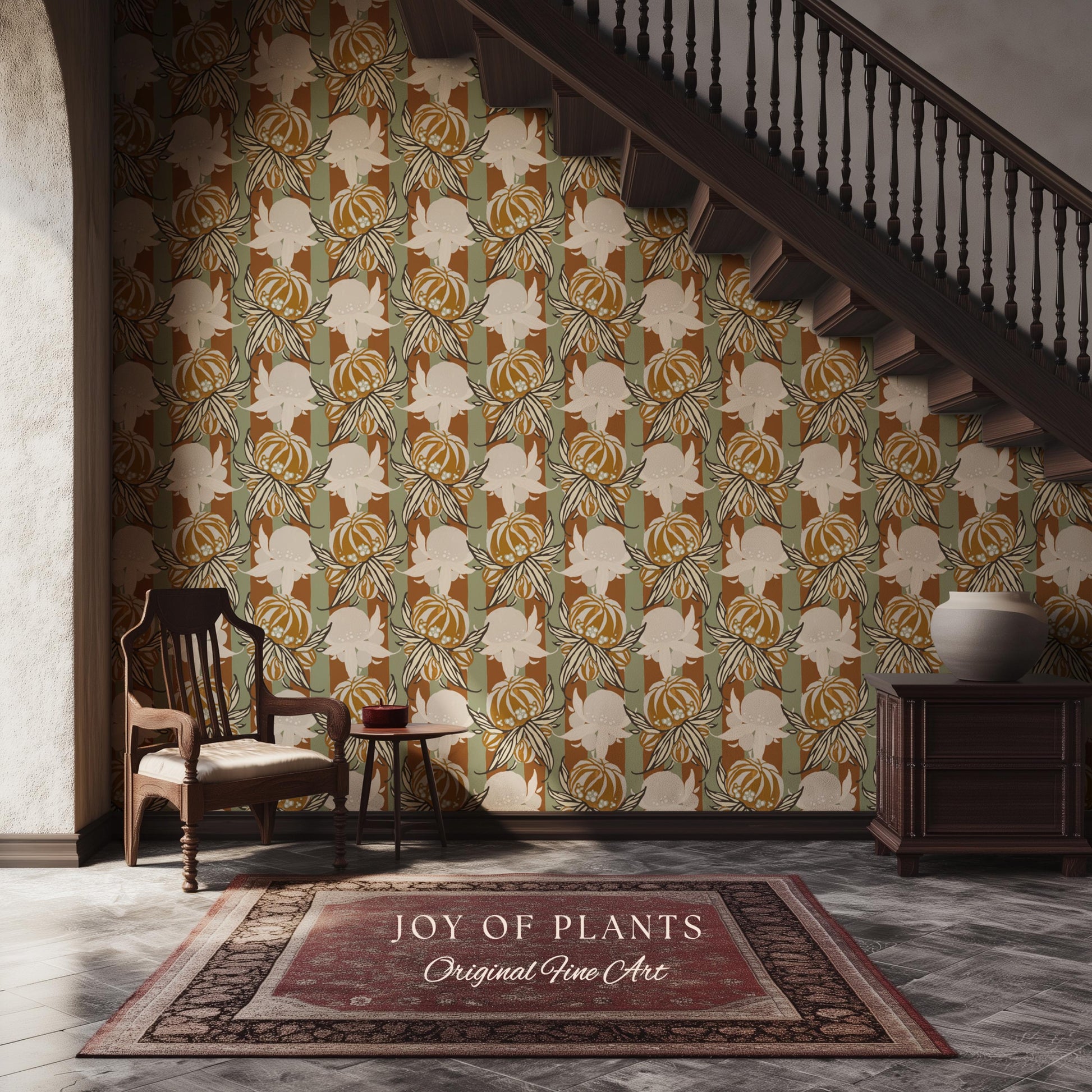 European Retro Mid-Century Wallpaper | Bold Florals Muted 70s Inspired Artistic Wall Design Peel and Stick Nostalgic Art Renter Friendly