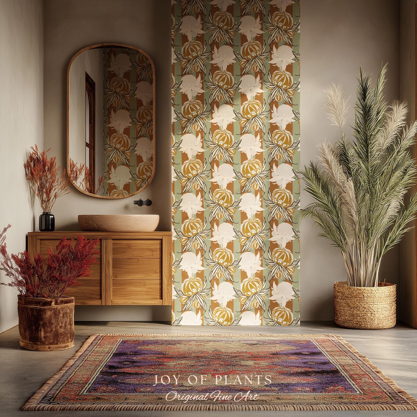 European Retro Mid-Century Wallpaper | Bold Florals Muted 70s Inspired Artistic Wall Design Peel and Stick Nostalgic Art Renter Friendly
