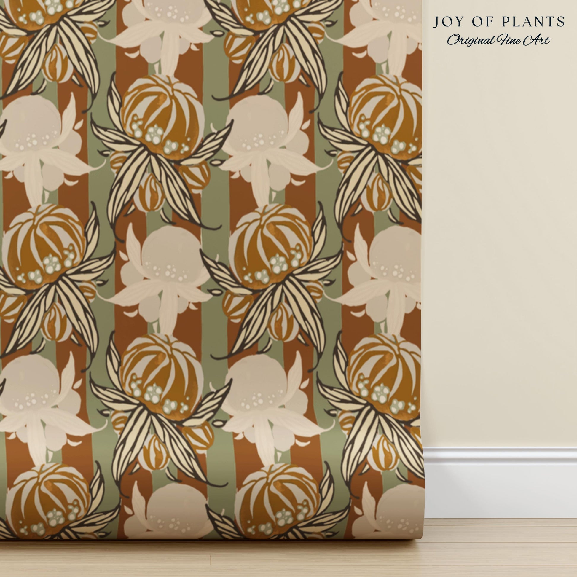 European Retro Mid-Century Wallpaper | Bold Florals Muted 70s Inspired Artistic Wall Design Peel and Stick Nostalgic Art Renter Friendly