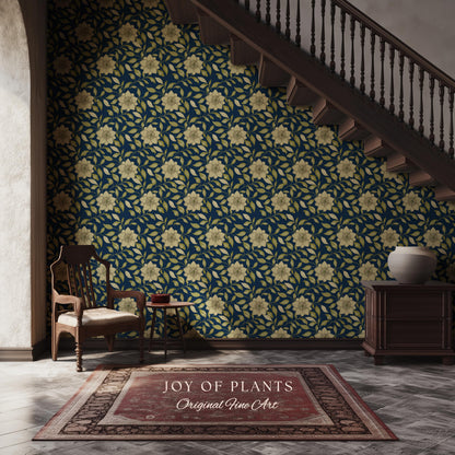 Rich Botanical Sophisticated Wallpaper | Moody Elegance Peel and Stick Wall Art Dark Academia Timeless Traditional Home Renter Friendly