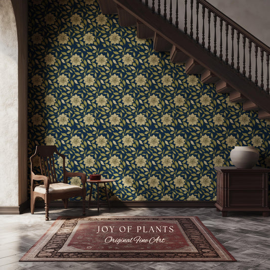 Rich Botanical Sophisticated Wallpaper | Moody Elegance Peel and Stick Wall Art Dark Academia Timeless Traditional Home Renter Friendly